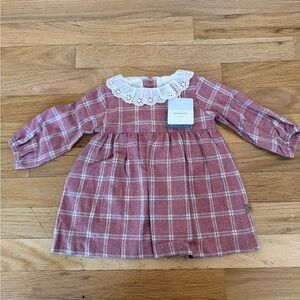 Laranjinha Pink Plaid Baby Dress with Eyelet Collar